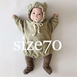 プティマイン(petit main)のくま耳パーカーロンパース size70(ロンパース)