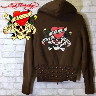 エドハーディー(Ed Hardy)の【Ed Hardy】エド・ハーディー パーカー スタッズ付き ファー/Mサイズ(パーカー)