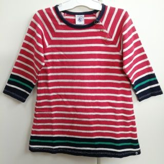 プチバトー(PETIT BATEAU)のpetit bateau ボーダーワンピース　24M/86cm(ワンピース)