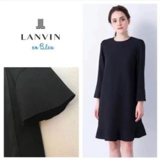 ランバンオンブルー(LANVIN en Bleu)のLANVIN en Bleu☆ランバンオンブルー☆フレアーヘムワンピース☆黒(ひざ丈ワンピース)