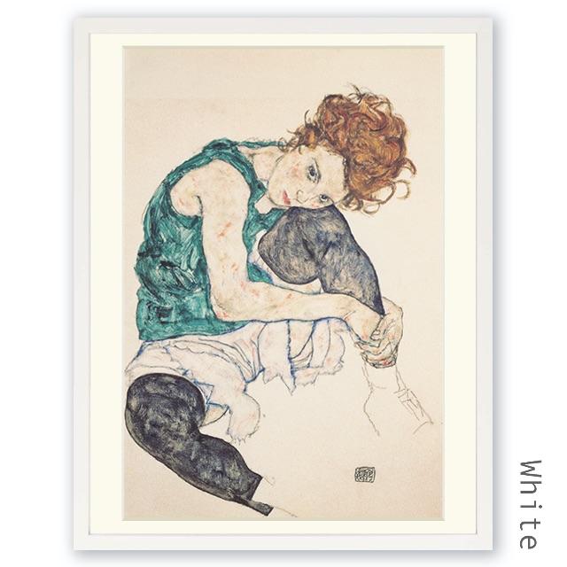 「左ひざを折って座っている女性」【フレームサイズ 39.5×30.5cm】インテリアアート