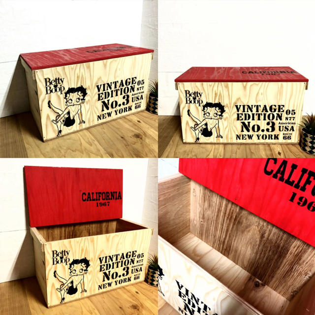 ウッド ウッドボックス 木製 無塗装×レッド♡ 2Lペットボトル収納可能箱 ハンドメイドのインテリア/家具(家具)の商品写真