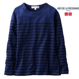 ユニクロ(UNIQLO)のお値下中★新品イネス人気*上質コットンボーダークルーネックT紺×黒Ｌ(Tシャツ(長袖/七分))