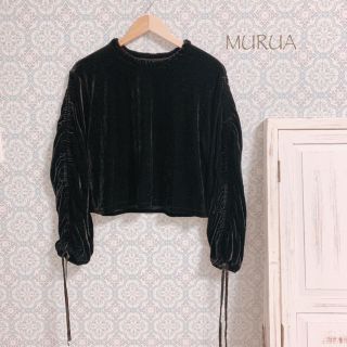 ムルーア(MURUA)の【MURUA】ベロア袖シャーリングトップス 美品 フリーサイズ(カットソー(半袖/袖なし))