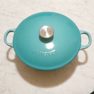 ルクルーゼ(LE CREUSET)のルクルーゼ ココットロンド マルミット カリビアンブルー 22㎝ シルバー取っ手(鍋/フライパン)