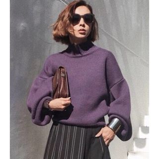 アメリヴィンテージ(Ameri VINTAGE)のAmeri BALLOON SLEEVE KNIT TOP パープル タグ有(ニット/セーター)