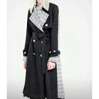 ザラ(ZARA)のSALE❤️韓国 高品質 チェック柄 シルク ロングコート トレンチコート 黒(トレンチコート)