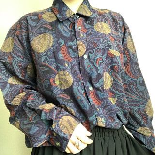 レトロシャツ ヴィンテージ ブラウス 90s  長袖 個性的 レトロ 柄シャツ(シャツ)