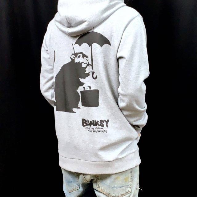 新品 BANKSY バック ビッグ プリント パーカー XS S M L XL