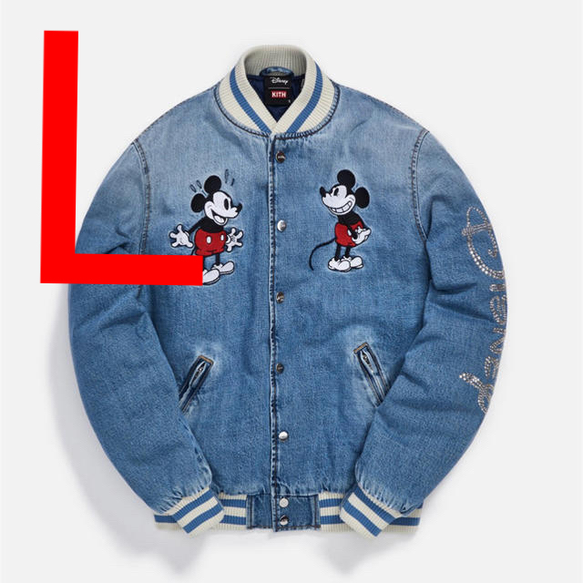 Disney(ディズニー)のKITH X DISNEY DENIM VARSITY JACKET Lサイズ メンズのジャケット/アウター(Gジャン/デニムジャケット)の商品写真