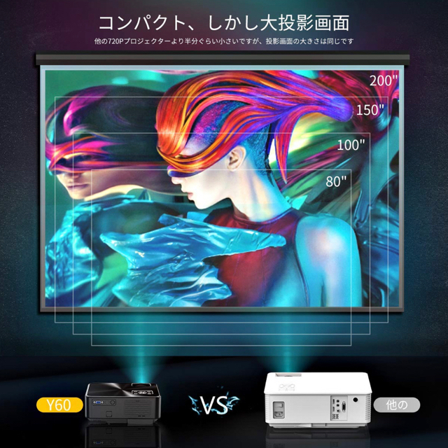 YABERプロジェクター4500lmホームシアター スマホ/家電/カメラのテレビ/映像機器(プロジェクター)の商品写真