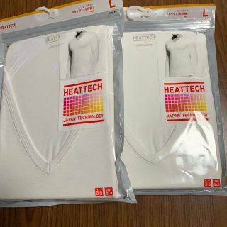 ユニクロ(UNIQLO)の ヒートテック メンズ Ｌ 白 Ｖネック 長袖 9分袖 white(その他)