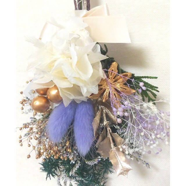 Christmas mini swag(gold/lavender) ハンドメイドのフラワー/ガーデン(ドライフラワー)の商品写真