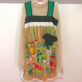 あちゃちゅむ ウサギプリントパフワンピ - ミニワンピース