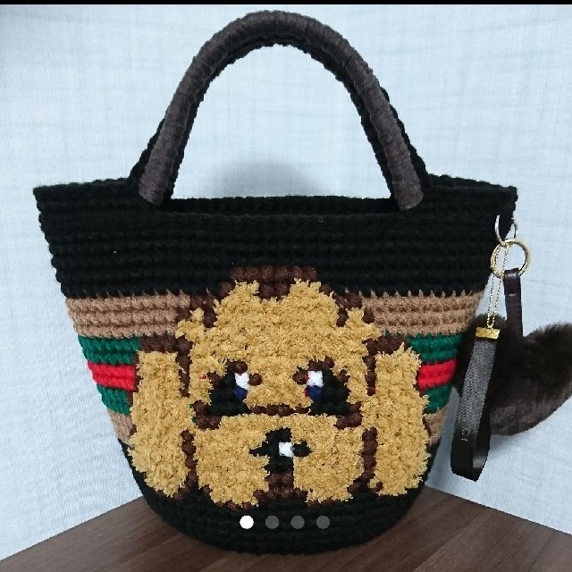 即購入ok♥ハンドメイド　麻紐バッグ　ニットバッグ　ズパゲッティ  プードル　犬