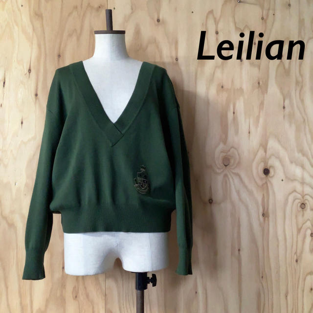 leilian(レリアン)の【美品】Leilian ビッグサイズ Vネック ウール ニット ダーク グリーン レディースのトップス(ニット/セーター)の商品写真