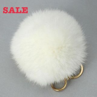 【SALE】 訳あり品 リアルラビットファー ポンポン 10㎝ ホワイト(キーホルダー)