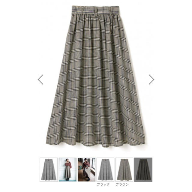 GRL(グレイル)の【新品】ベルト付きチェックフレアスカート　ブラウン　グレイル レディースのスカート(ロングスカート)の商品写真