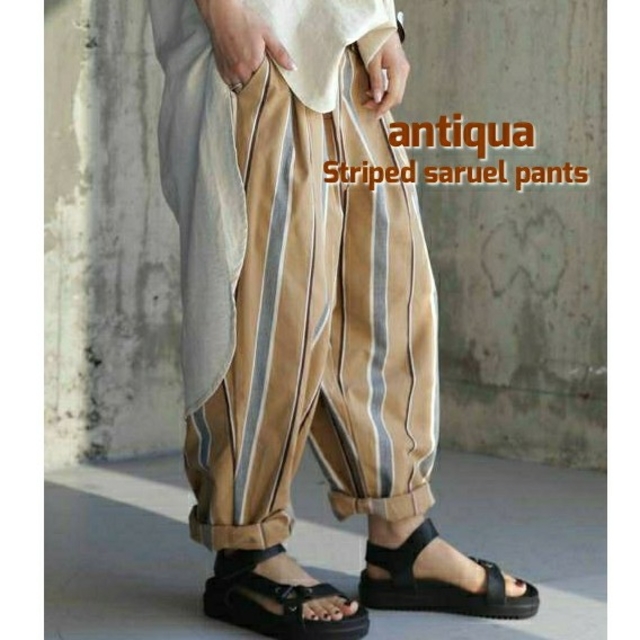 antiqua(アンティカ)のアンティカ antiqua ストライプ柄ゆったりサルエルパンツ 新品 レディースのパンツ(サルエルパンツ)の商品写真
