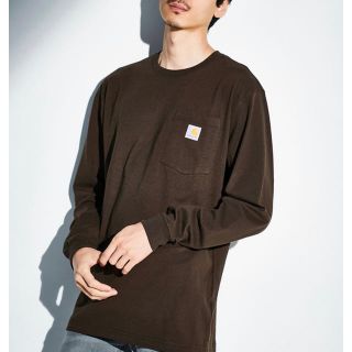 カーハート(carhartt)のカーハート　ポケットTシャツ　ロンT Mサイズ　ダークブラウン(Tシャツ/カットソー(七分/長袖))