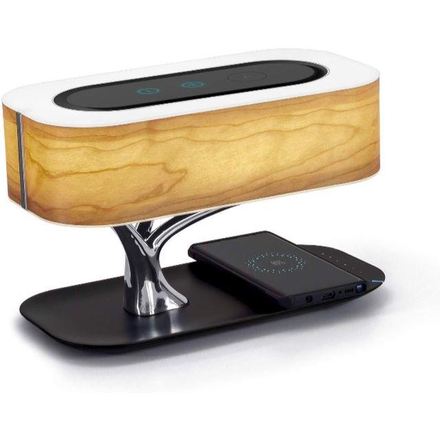 木の光 テーブルランプ ブルートゥーススピーカー、無線充電、睡眠モード