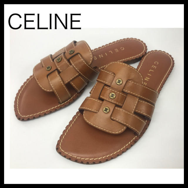 CELINE セリーヌ　レザーフラットサンダル　38サイズ　レザーサンダル