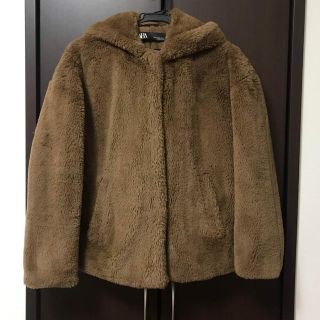 ザラ(ZARA)のZARA フーデッド　ファーコート ブラウン ジャケット(毛皮/ファーコート)