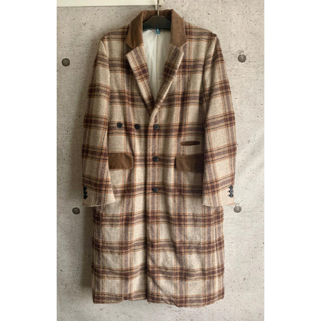 名作 16AW SUNSEA サンシー チェック チェスターコート 中綿 茶unused