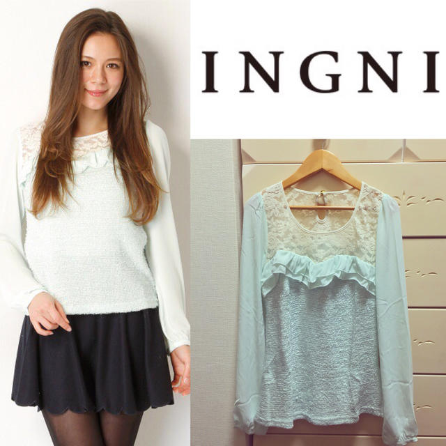 INGNI(イング)の胸元フリル ＊ 異素材ブラウス レディースのトップス(シャツ/ブラウス(長袖/七分))の商品写真