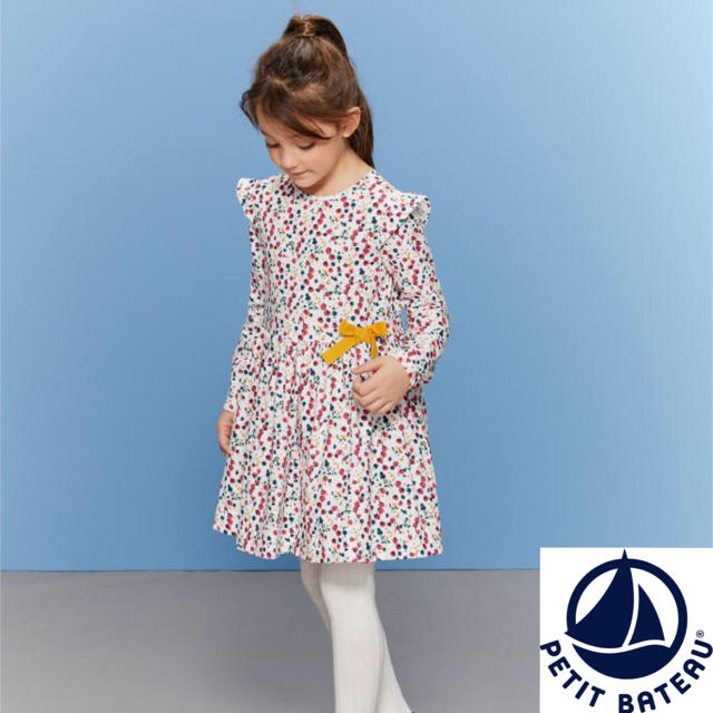 PETIT BATEAU(プチバトー)の【新品】プチバトー 4ans プリントワンピース 花柄 キッズ/ベビー/マタニティのキッズ服女の子用(90cm~)(ワンピース)の商品写真