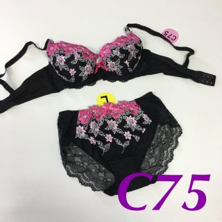 花柄刺繍ブラショーツセット C75 L(ブラ&ショーツセット)