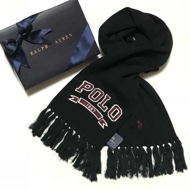 POLO RALPH LAUREN(ポロラルフローレン)の＊まやまる様 専用＊新品✨POLO コットン マフラー / ブラック メンズのファッション小物(マフラー)の商品写真