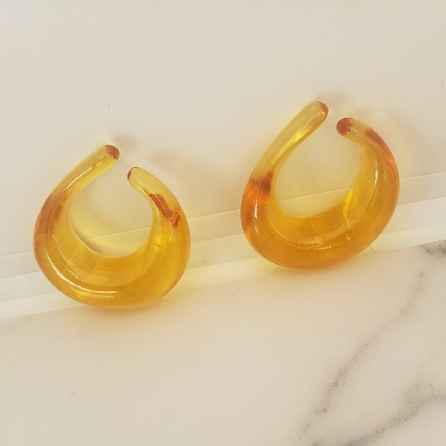 紫③ 【美品】バカラ Baccarat イヤーカフ イヤリング 琥珀 イエロー
