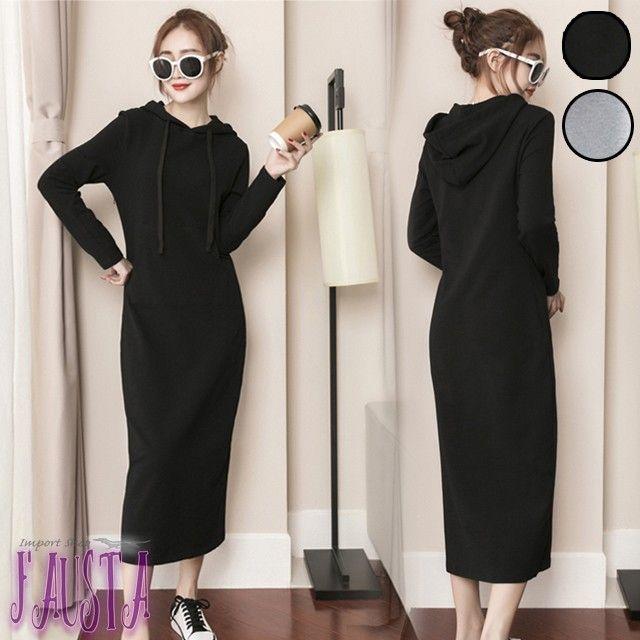 授乳服 パーカーワンピース ロング丈 スウェット 産前産後 フーディ 黒 M 授乳服 授乳ワンピース 黒 L