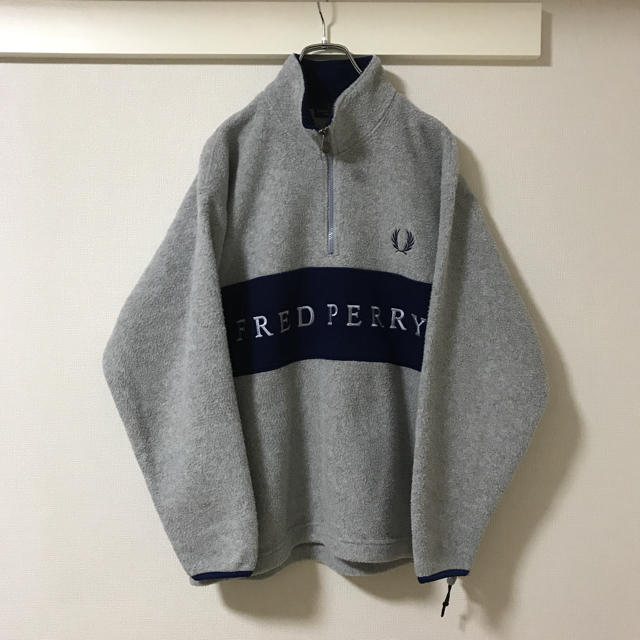 【90s】FRED PERRY ハーフジップ フリース ドローコード グレー