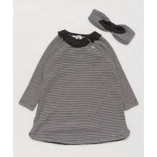 プチバトー(PETIT BATEAU)の新品 プチバトー ヘアバンド付 ワンピース 36m 24m ミラレ ボーダー(ワンピース)