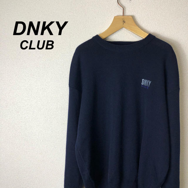 SALE/ DKNY ダナキャランニューヨーク リブニット セーター 防寒 秋冬 クルーネック 無地 ネイビー (メンズ XL)   N7049