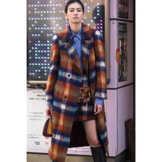 トーガ(TOGA)の【新品】TOGA PULLA 18AW モヘアシャギーチェックコート チェスター(ロングコート)