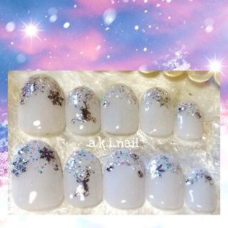 ジェルネイルチップ☆付け爪～ワンカラー☆シアーグレー☆雪の結晶×トナカイ