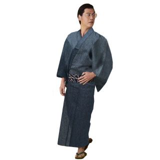 浴衣 メンズ 男 新品 L 綿麻 しじら織 黒縞 ゆかた単品 NO24909(浴衣)