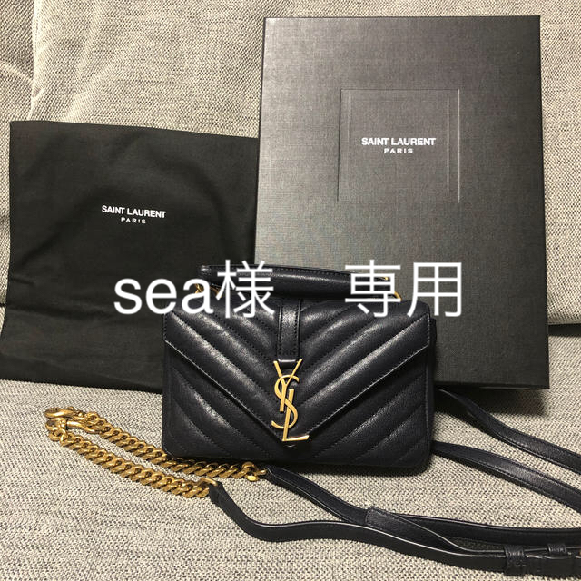 SAINT LAURENT サンローラン レザー エンベロープ チェーン ショルダーウォレット 長財布 377828 ブラック by