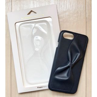 フランフラン(Francfranc)の新品 Francfranc スマートフォンケース レザー リボン ダークネイビー(iPhoneケース)