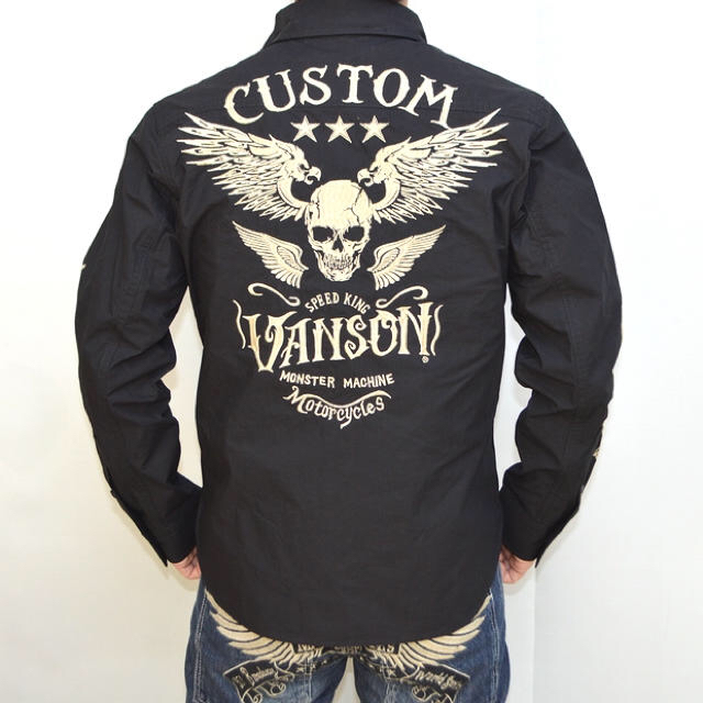 VANSON バンソン 弱撥水加工シャツ 長袖シャツ 刺繍 黒 Mサイズ 新品のサムネイル