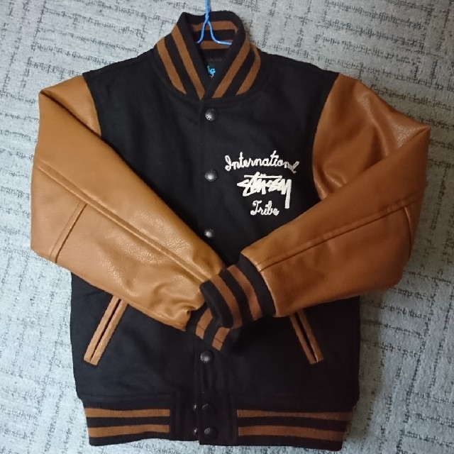 【Vintage】Stussy 袖レザー スタジャン着丈75cm