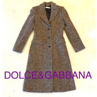 ドルチェアンドガッバーナ(DOLCE&GABBANA)の週末値下　美品　ドルチェ＆ガッバーナ　ツイードロングコート　ブラウン　テーラード(ロングコート)