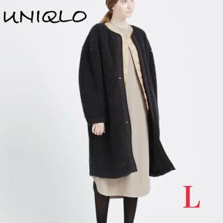 ユニクロ(UNIQLO)の新品　UNIQLO レディース　ボアフリースノーカラーコート　ブラック　L(ロングコート)