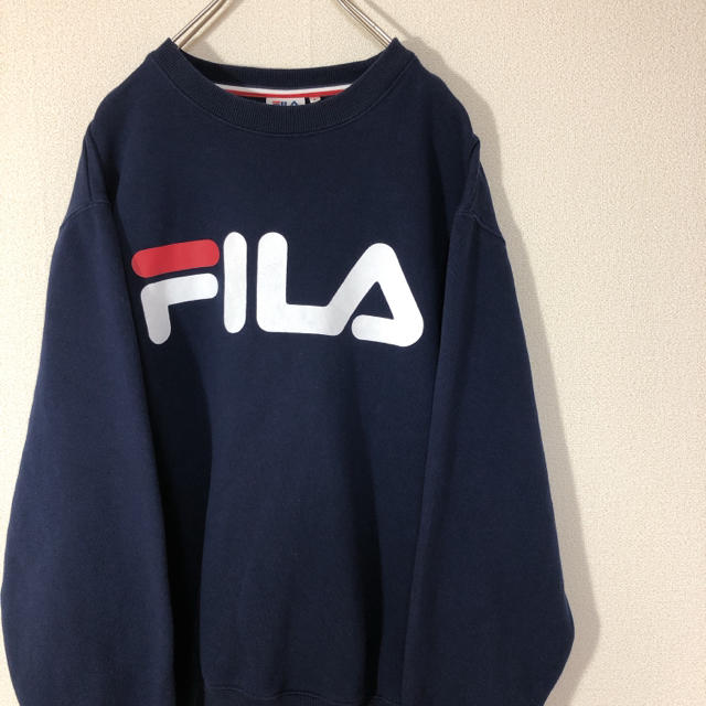 FILA(フィラ)のFILA フィラ プリント スウェット トレーナー デカロゴ 刺繍 裏起毛 古着 メンズのトップス(スウェット)の商品写真