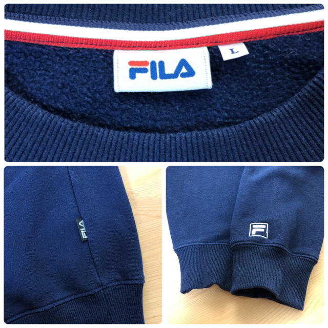 FILA(フィラ)のFILA フィラ プリント スウェット トレーナー デカロゴ 刺繍 裏起毛 古着 メンズのトップス(スウェット)の商品写真