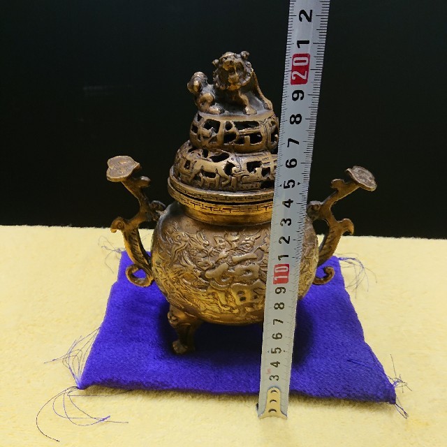 中国 大明宣徳年製 古銅宣徳銅 蓋爐 香炉 一對 袱紗付 C R 種類豊富な