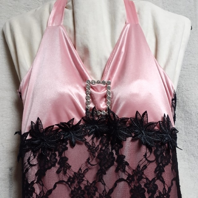 [定番]　黒レース+ピンク　ロングドレス レディースのフォーマル/ドレス(ナイトドレス)の商品写真